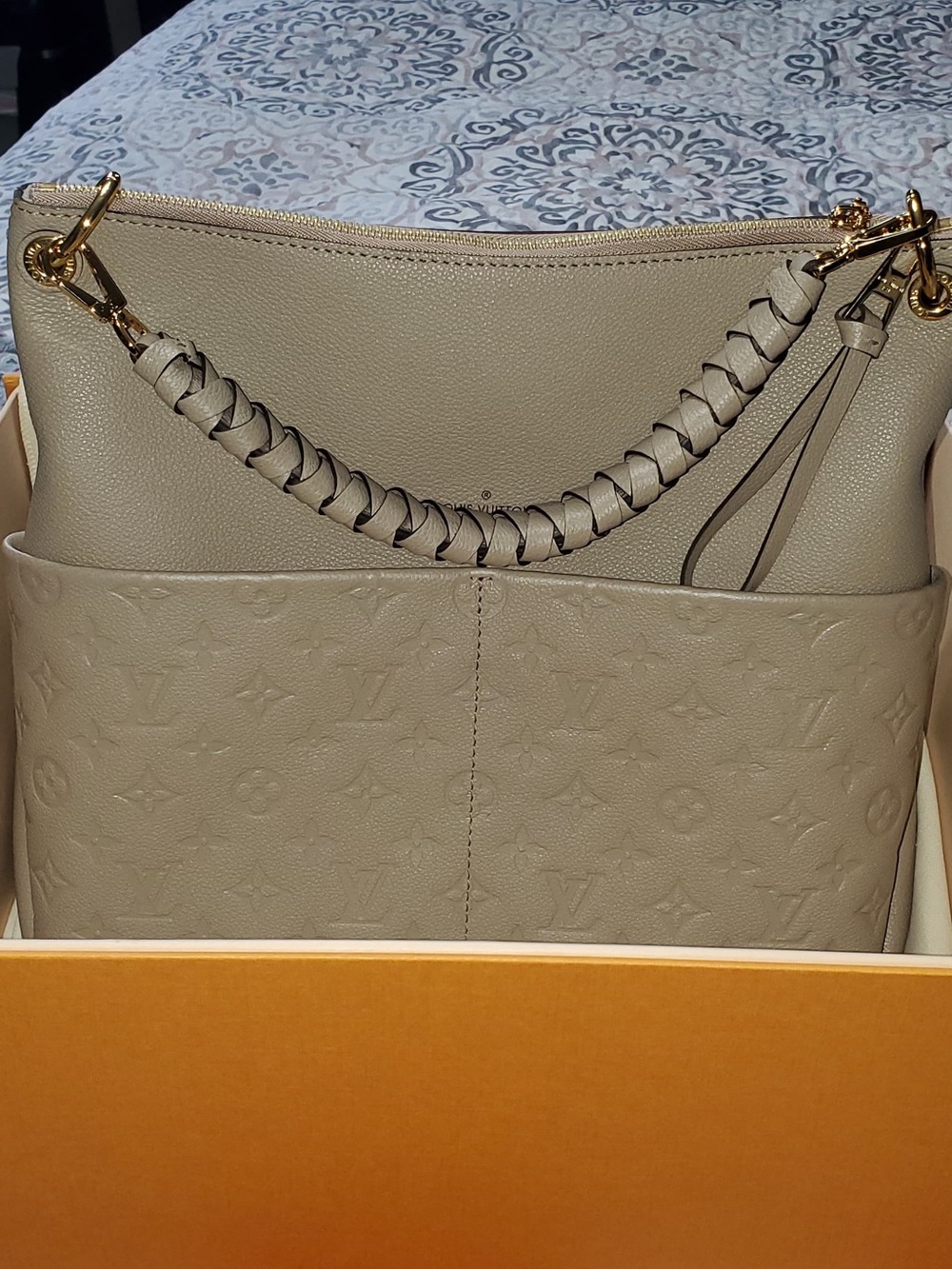 Louis Vuitton Taupe Embossed Leather Shoulder Bag with Braided Handle